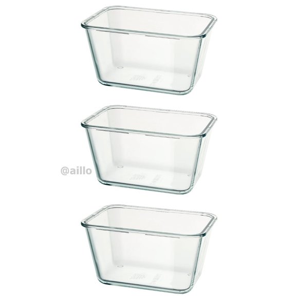 3 IKEA 365+ Food containers, rectangular/glass 61 oz - Picture 1 of 16